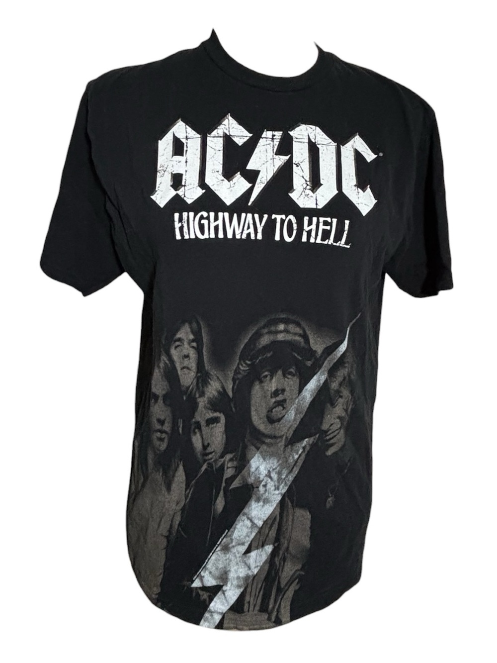 AC/DC Black 100% Cotton Short Sleeve T Shirt Tee Acid Wash Design Size Medium